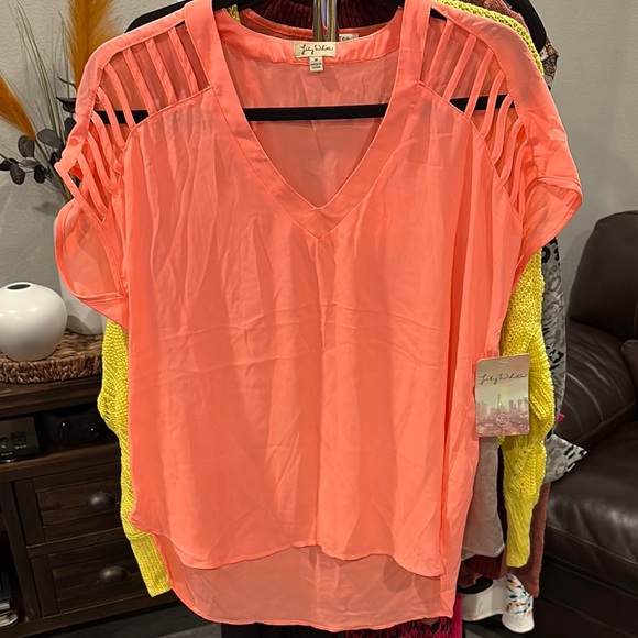 Lily White Tops - Lily White Neon Orange Pink Blouse